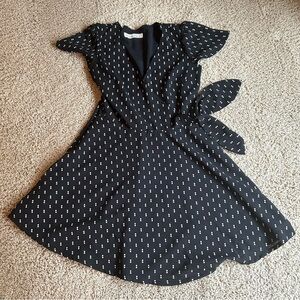 Abercrombie black and white polka dot faux wrap dress